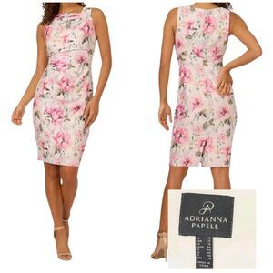 Adrianna Papell Women's Ivory Multi Floral Matelasse Sheath Dress Size 12 Lined